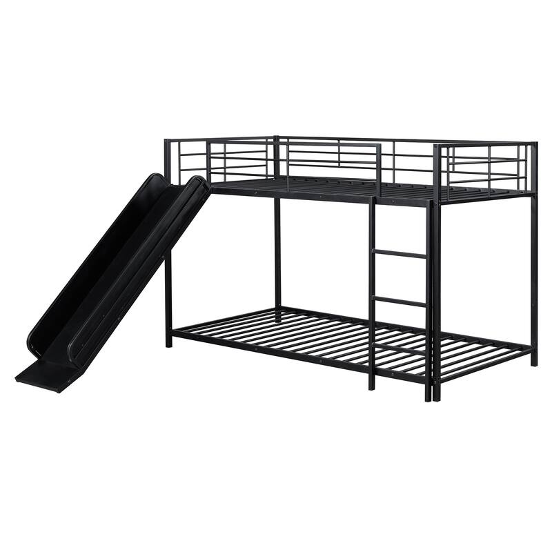 Slide-Equipped Metal Bunk with Guardrails and Detachable Ladder and Stair Options
