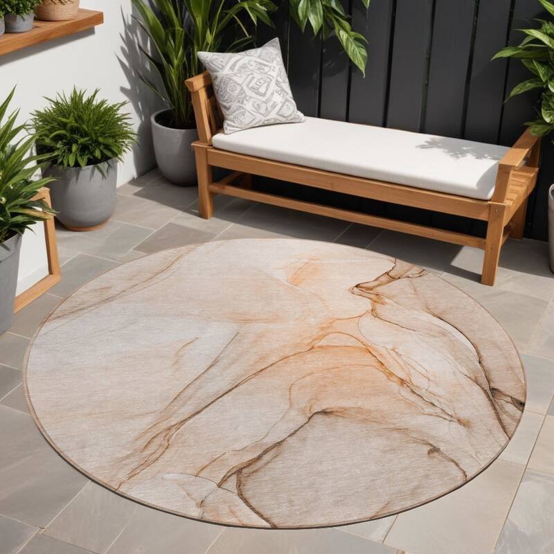 Allora Unique Abstract Weather Resistant Classic Meets Modern Outdoor Rug - 8' Round - Multi