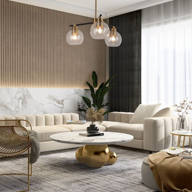 Modern 3-Light Black Gold Sputnik Chandelier Pendant Lights for Dining Room - 18" D x 17.5" H