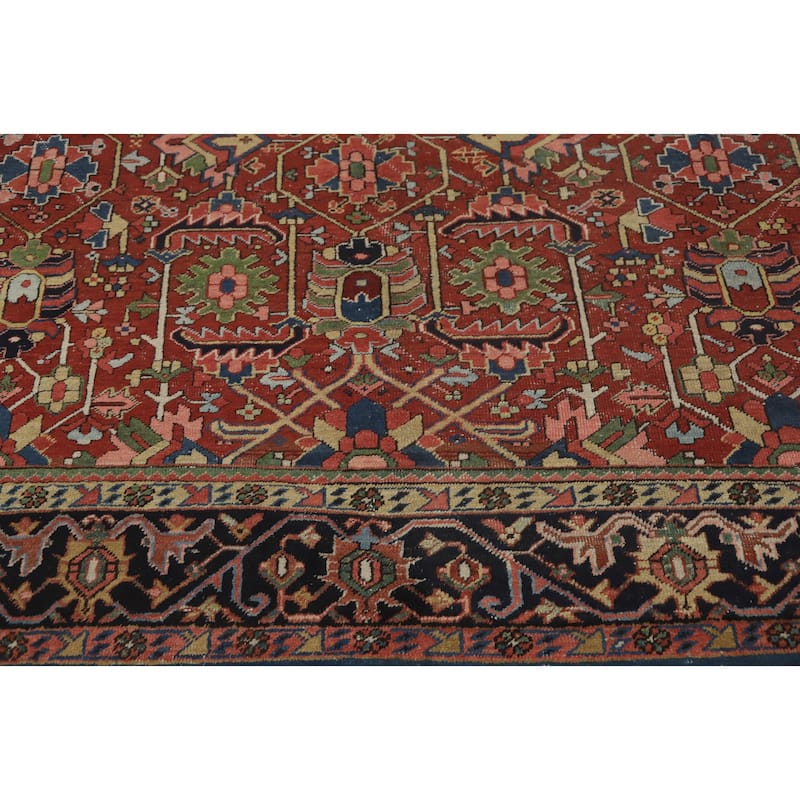 Hand Knotted Oriental 100% Wool Carpet Traditional Geometric Oranges & Rust Heriz (serapi) Area Rug - 10' 11'' X 8' 2''
