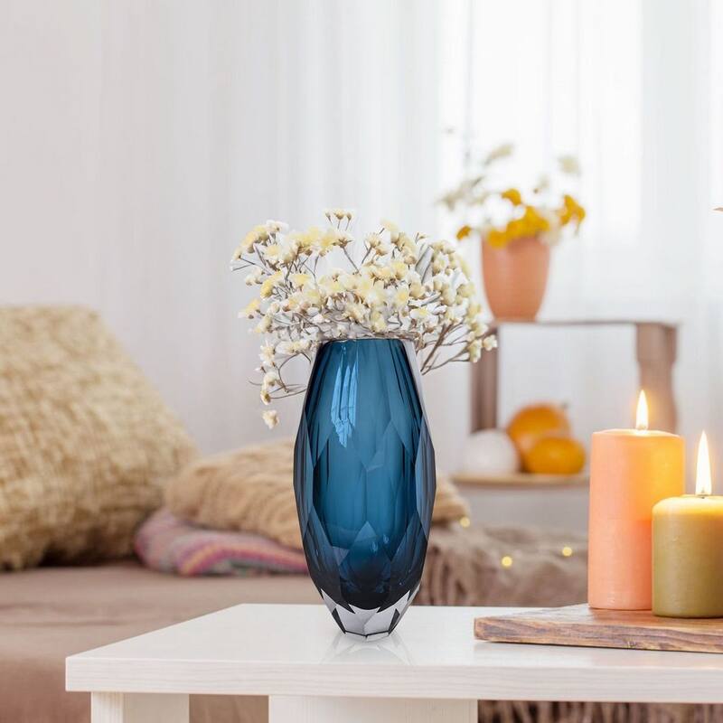 Fancy Tall Cut Glass Vase in Blue