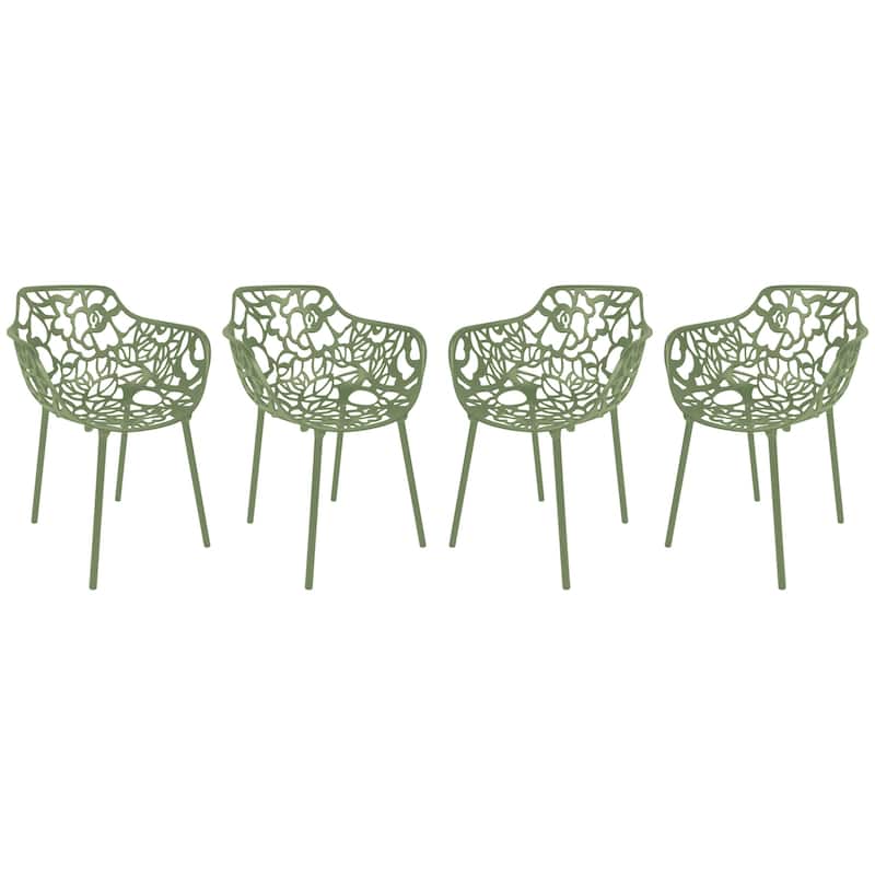 Devon Outdoor Aluminum Dining Chair with Floral Cutout, Stackable, Weather-Resistant, UV-Protected, Indoor/Patio Seating - Khaki Green