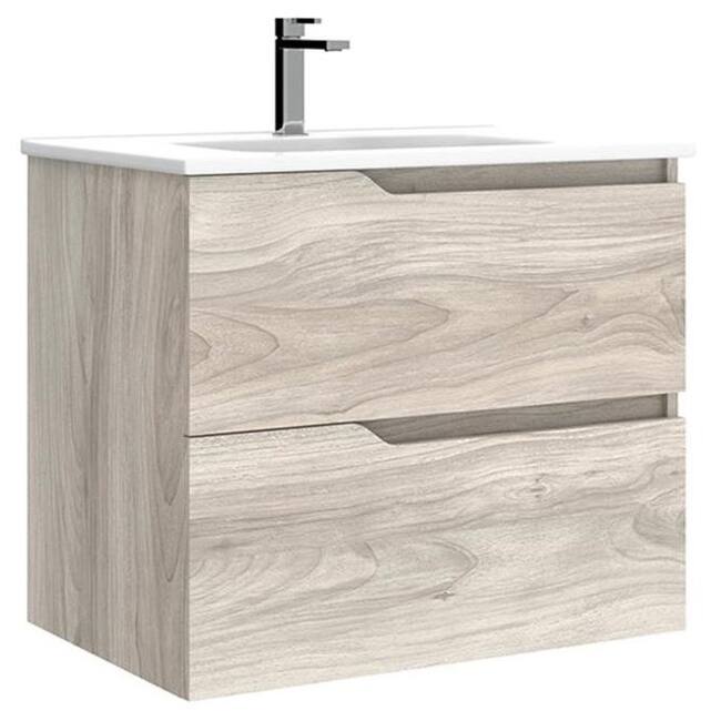 WS Bath Collections Menta C70 Menta 28" Wall Mounted Single Basin - Grey Pine - Steel Finish