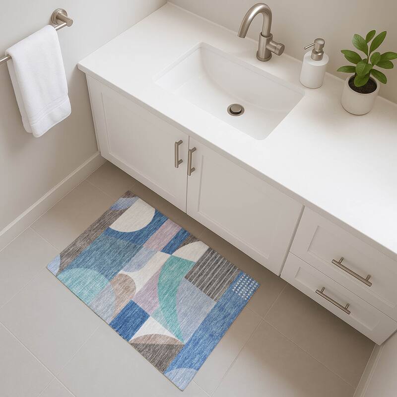 Premium Washable Super Soft Abstract Geo Mayfield Rug - Sky - 1'8" x 2'6"
