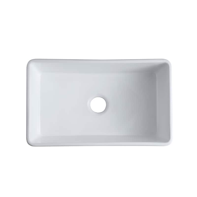 Durable 30-Inch Fireclay Farmhouse Apron Reversible Single Bowl White Kitchen Sink with Strainer