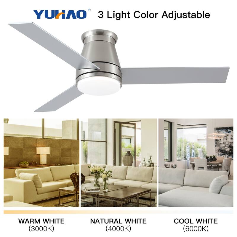 48" Bruched Nickel Low Profile Ceiling Fan with Light
