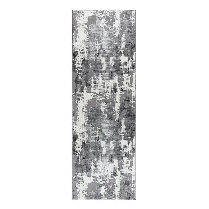 Petra Collection Abstract Area Rug - 2'8'' X 8'1'' - Light Grey/White