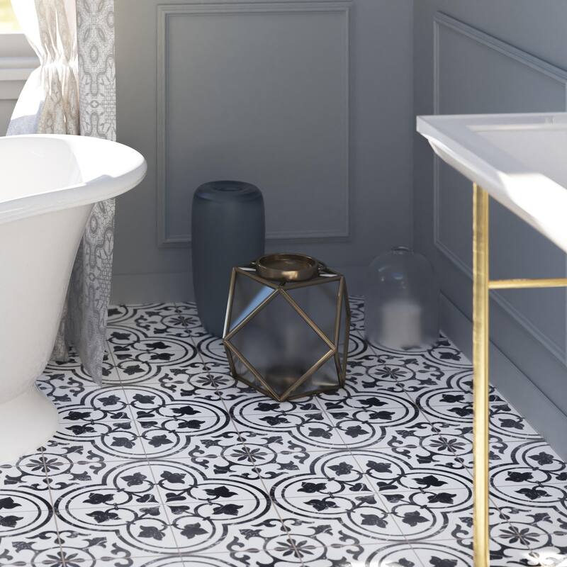 Merola Tile Merzoni Ornate Marquina 17-7/8" x 17-7/8" Porcelain Floor and Wall Tile