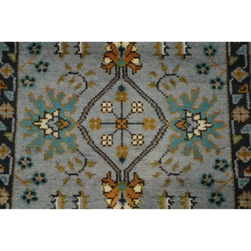 Hand Knotted Oriental 100% Wool Carpet Transitional All-Over Greys & Charcoal Oushak Runner Rug - 7' 11'' X 2' 6''