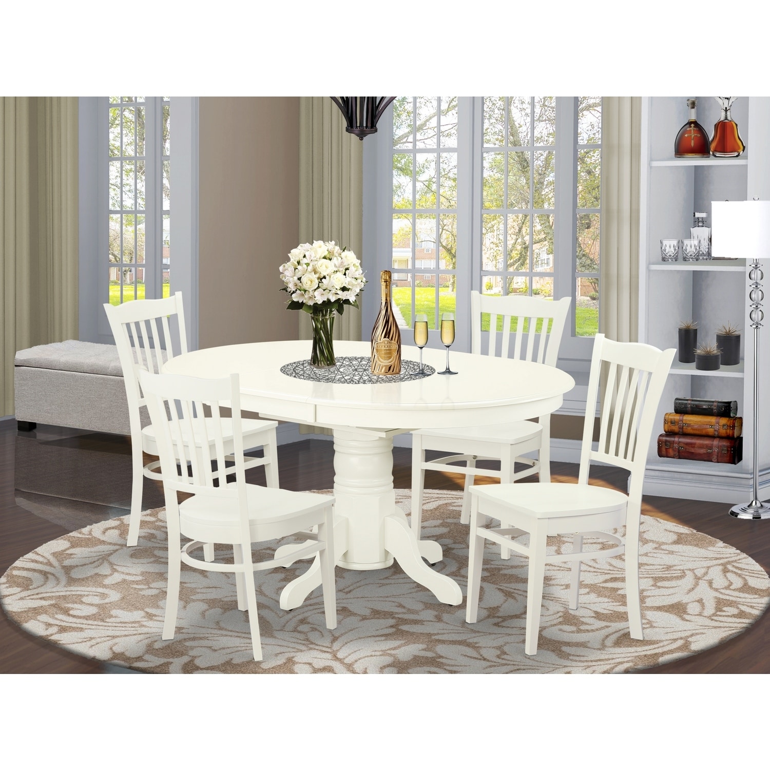 Rustic Dining Set 5 Piece - Kitchen Table & 4 Chairs - Linen White - Modern Farmhouse Style