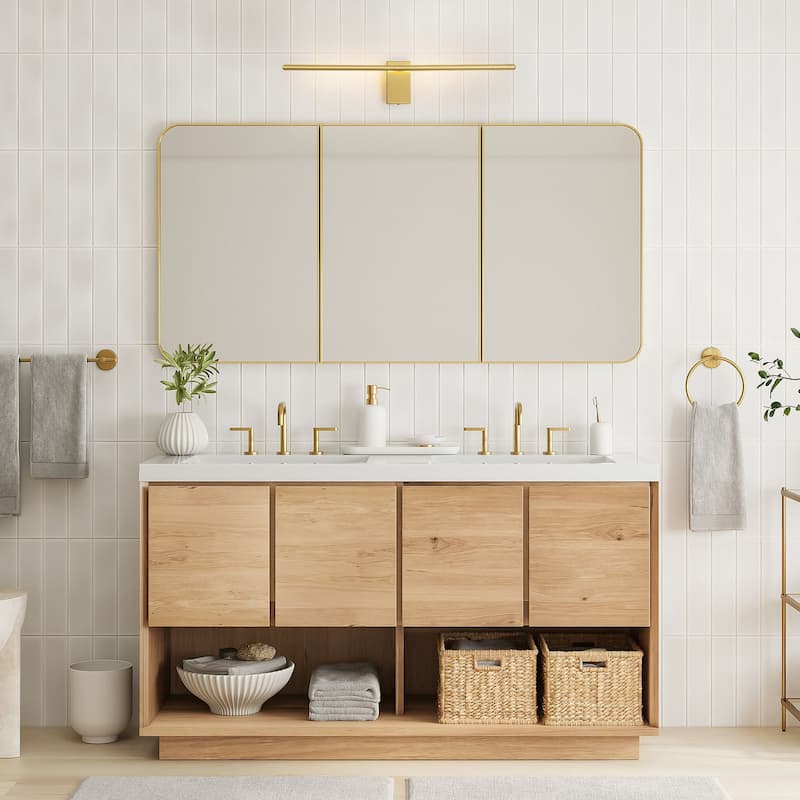 1-Light Modern Gold/Black Linear Bathroom Vanity Light Integrated LED 3000K Rotatable Wall Light