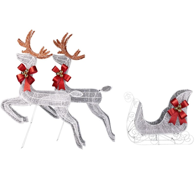 3-Piece Set of 2 Reindeer & Sleigh with Pre-lit 270 LED White Lights Christmas Decoration