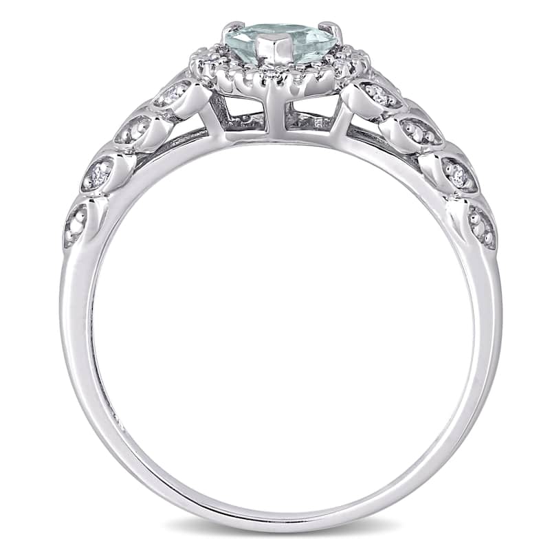 Miadora 10k White Gold Heart-cut Aquamarine and Diamond Accent Halo Heart Leaf Ring