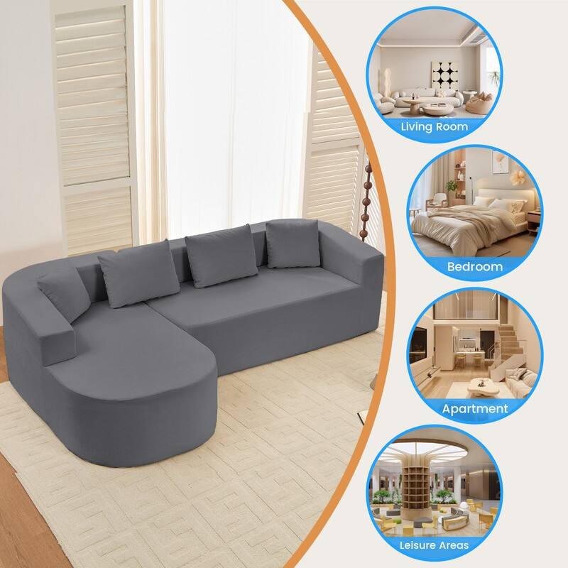 Mixoy 98 inch Chenille L Shape Sectional Sofa with Curved Chaise,Modern Cloud 3 Seater Sofa Couch