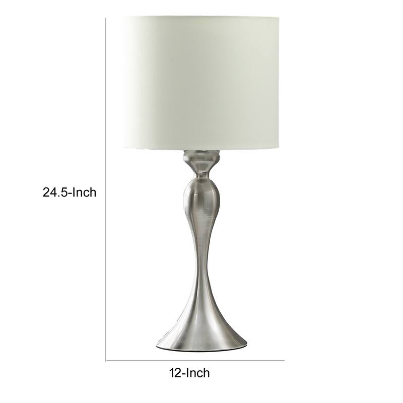 Omi 25 Inch Table Lamp, Drum White Shade, Sleek Modern Brushed Silver Body