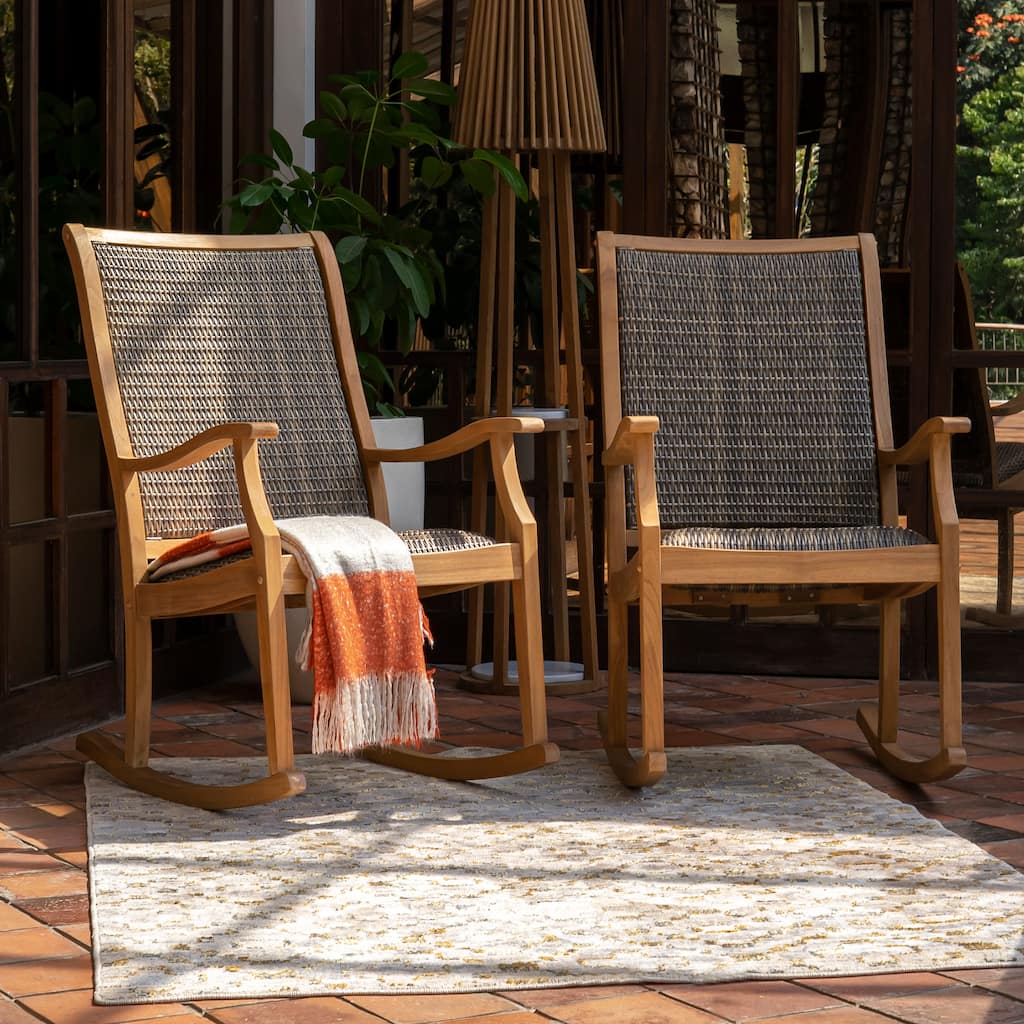 Cambridge Casual Wilmington Teak Outdoor Rocking Chair Set of 2 with Padded Woven Seat