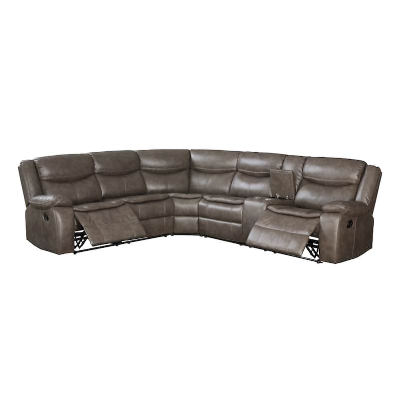 Leatherette Upholstered Reclining Sectional in Taupe - Symmetrical - Taupe