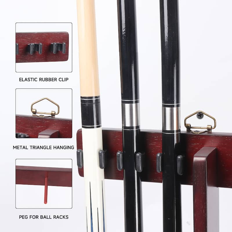 GSE™ 6-Pool Cue Wall Mounting Billiard Cue Rack, Hanging Wall Mounted Pool Cue Stick Holder