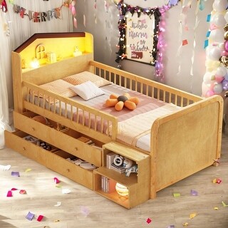 House-Shaped Kids Loft Bed with LED Light,Storage Drawers, Twin Size for Bedroom