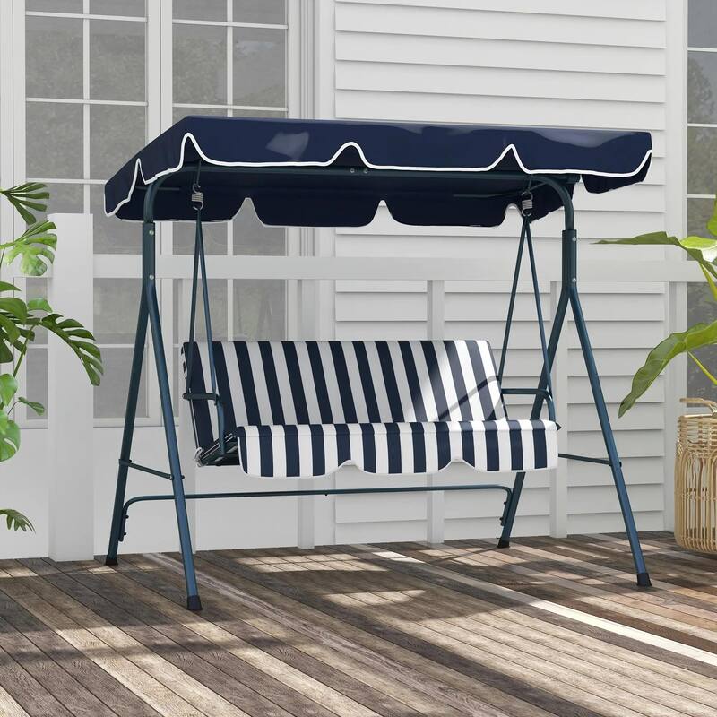3-Person Patio Swing with Stand, Adjustable Tilt Canopy, Cozy Bench