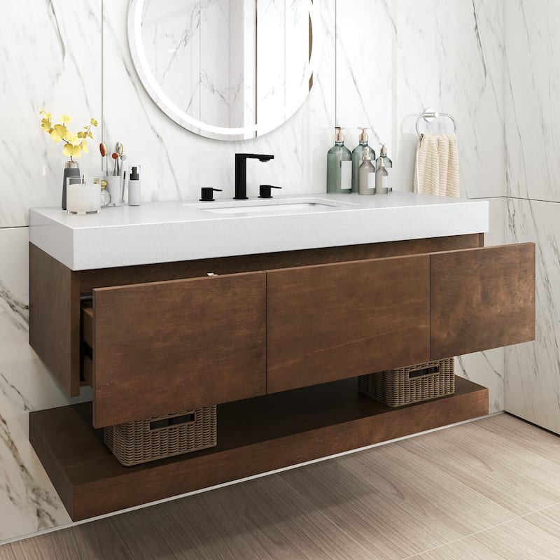 Moasis 48 Inch Floating Wall Mounted Bathroom Vanity with 3 Drawers