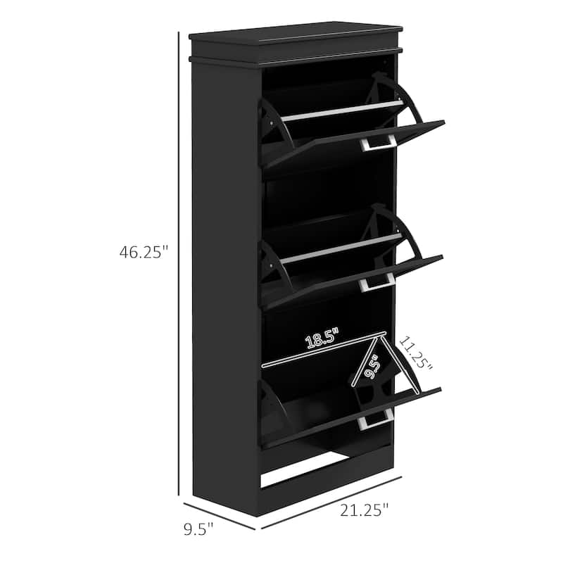 HOMCOM Shoe Cabinet for Entryway, Narrow Shoe Rack Storage Organizer with 3 Flip Drawers and Adjustable Shelves