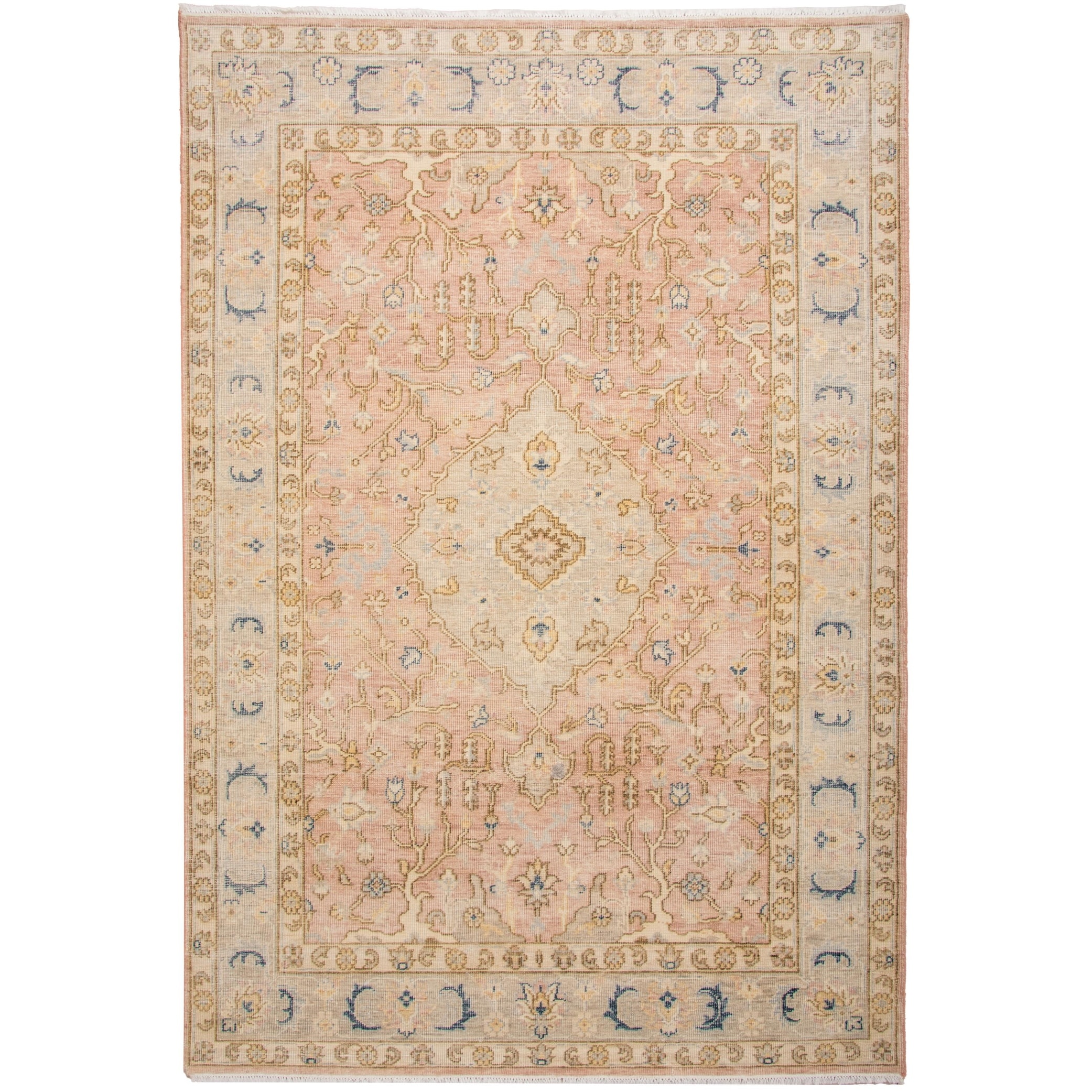 Alora Decor Traditional Hand-knotted Medallion Pink/Grey Rug