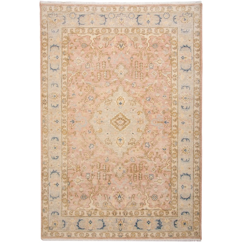 Alora Decor Traditional Hand-knotted Medallion Pink/Grey Rug