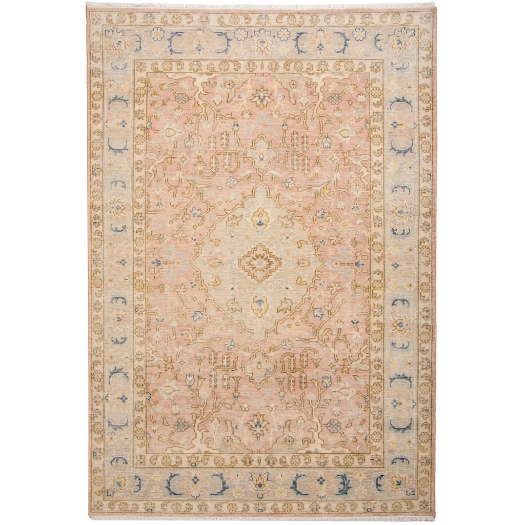Alora Decor Traditional Hand-knotted Medallion Pink/Grey Rug