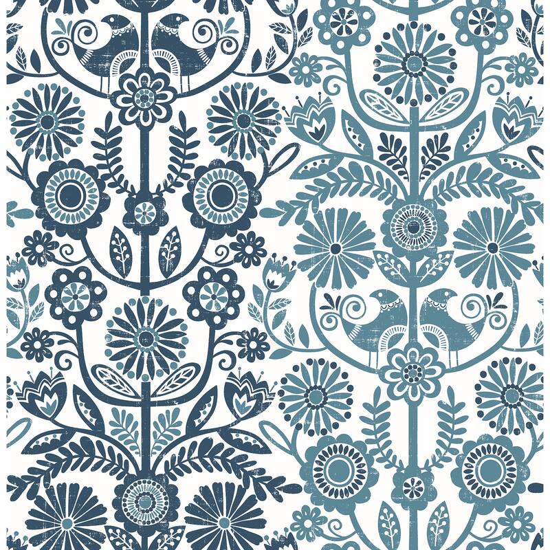 A-Street Prints Lovebirds Navy Folk Stripe Wallpaper