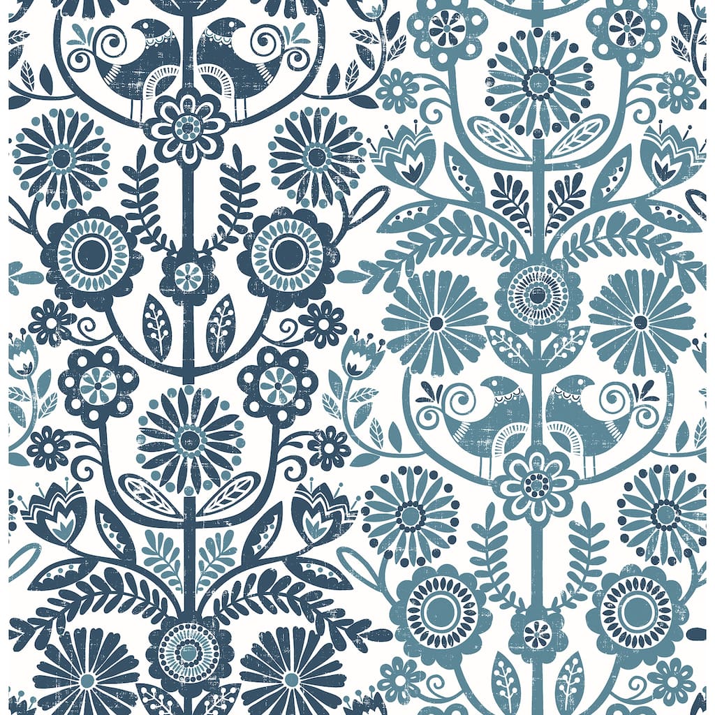 A-Street Prints Lovebirds Navy Folk Stripe Wallpaper