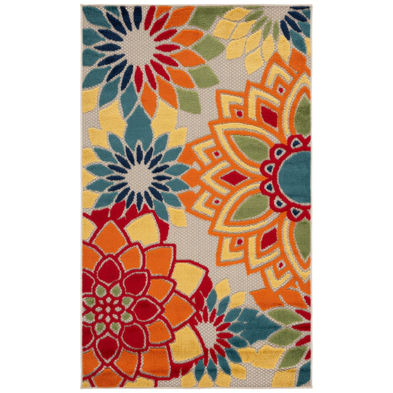 SAFAVIEH Cabana Ingke Indoor/ Outdoor Waterproof Patio Floral Rug - 4'5" x 6'5" - Ivory/Orange
