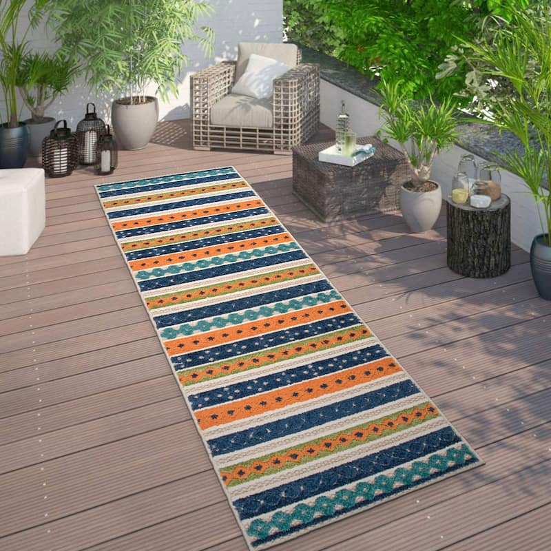 World Rug Gallery Contemporary Geometric Stripe Indoor/Outdoor Area Rug