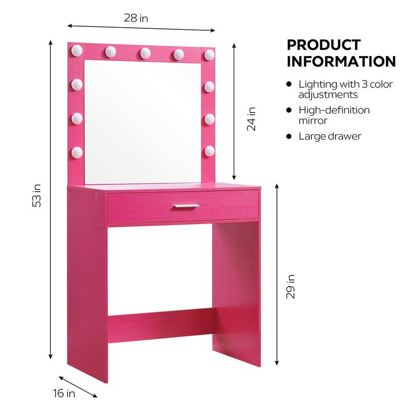 Makeup Vanity Desk with Mirror and LED Lights, Large Drawer, Adjustable Brightness and Storage Shelf