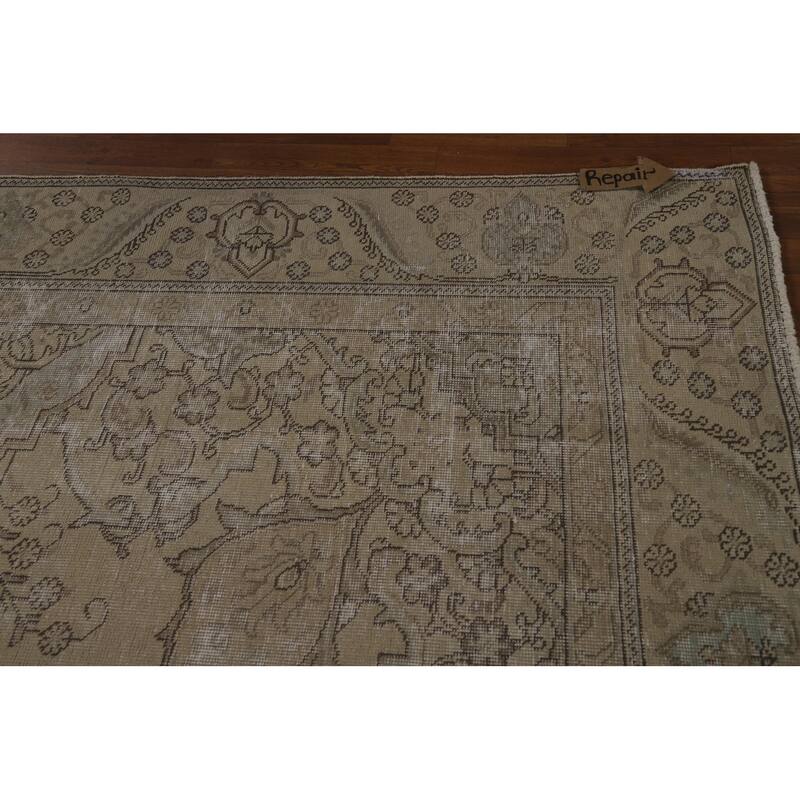 Traditional Tabriz Persian Vintage Rug Handmade Beige Wool Carpet - 9'7" x 12'1"