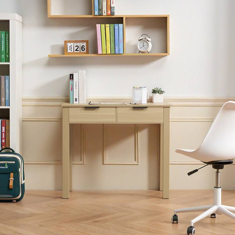 Kids Desk with Drawers Light Wood Study Table for Bedroom and Office - 34.25 x 15.55 x 29.57 in