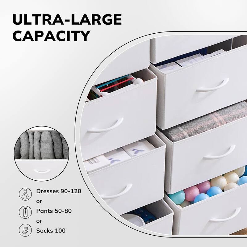 Dresser for Bedroom with 9 Drawers, Anti-Tip Tall Fabric Chests Storage Organizer Tower Furniture with Wooden Top Metal Frame