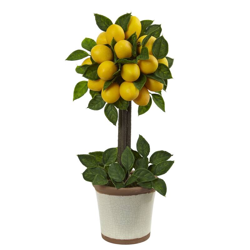 Lemon Topiary Arrangement - 18" Decorative Ball Plant with Faux Lemons & Greenery in Pot - 1.5ft.