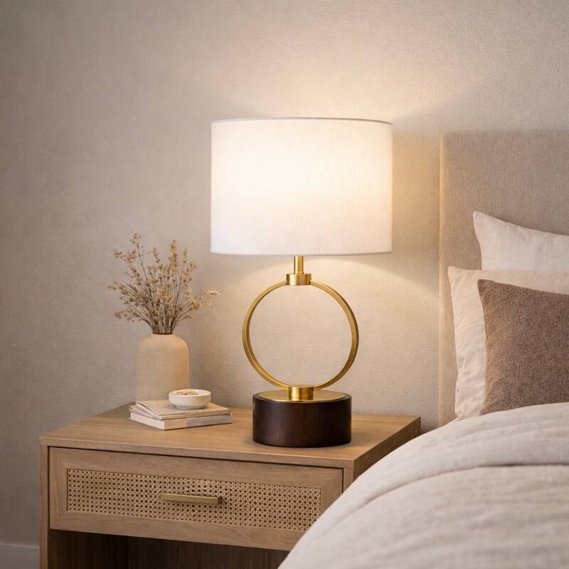 Colly Brass Ring Table Lamp with Wooden Base
