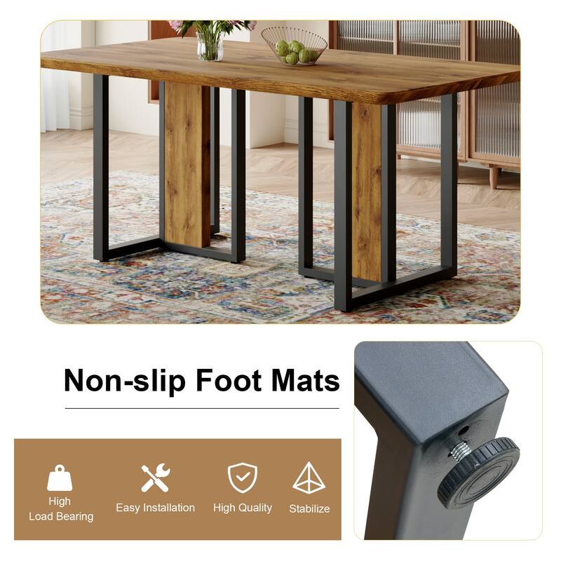 Rectangular Dining Table Set for 4, 5-Piece Modern Wood Dining Set with 4 Brown Suede Chairs for Home, Kitchen