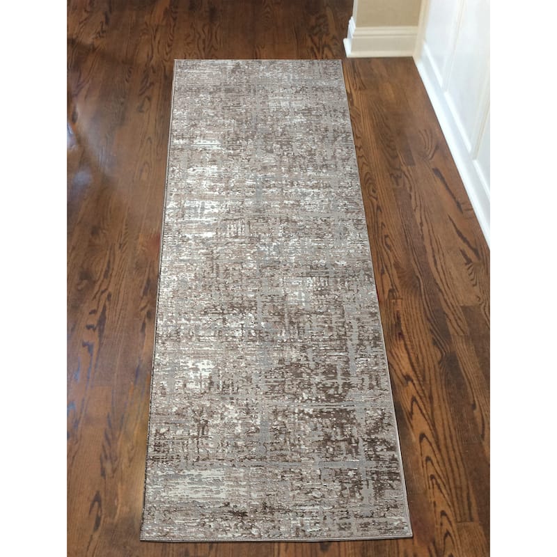 Admire Home Living Lucio 1241 Transitional Striated Area Rug - 2'2" X 7'7" - Beige