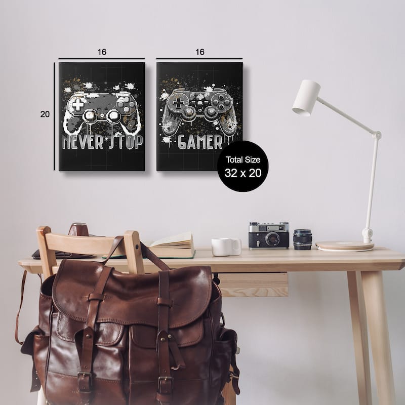 Stupell Modern Gamer Controller Phrases Canvas Wall Art Design By Kim Allen (Set of 2)