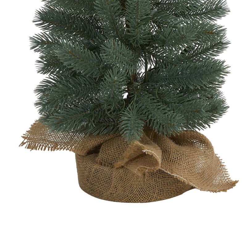 4ft. Green Pine Artificial Christmas Tree with 70 Warm White Lights in Burlap Base - Petite Rustic Holiday X-Mas Accent