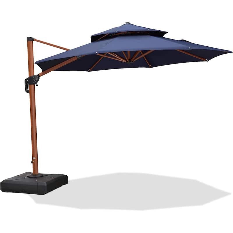 PURPLE LEAF Double Top10/11/12/13ft Round Patio Cantilever Umbrella in Wood Color