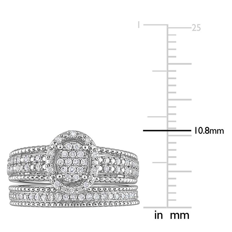 Miadora 1/3ct TDW Diamond Multi-row Clustered Halo Bridal Ring Set in Sterling Silver