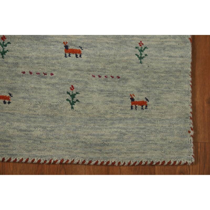 Hand Knotted Oriental 100% Wool Carpet Tribal Animal Pictorial Green Gabbeh Area Rug - 5' 0'' X 3' 0''