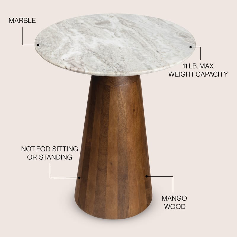 Kaito 18" Round Marble/Wood Accent Table - 15.75L x 15.75W x 18H