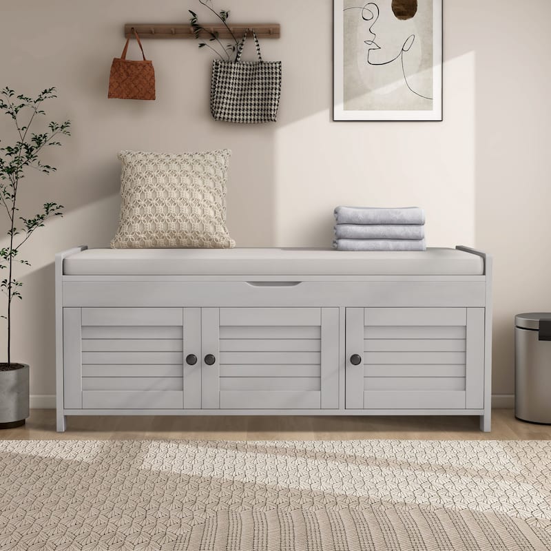 43.5" Storage Bench With Linen Blend Cushion
