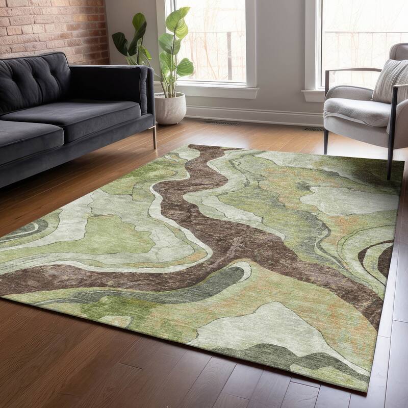 Machine Washable Indoor/Outdoor Contemporary Crackle Chantille Rug