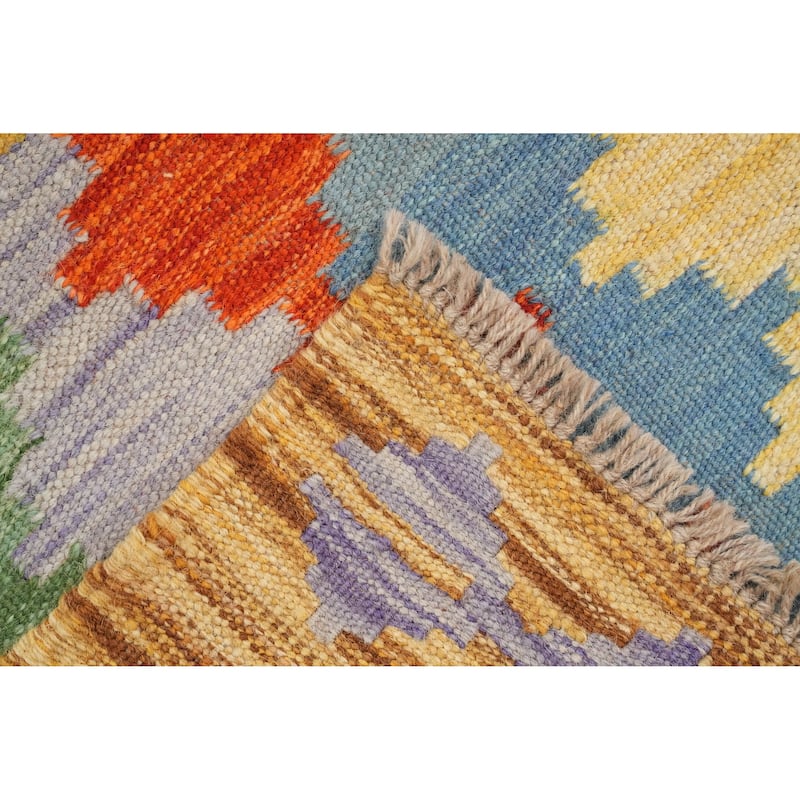 Hand Woven Oriental 100% Wool Carpet Southwestern Modern Multi-Colored Kilim Area Rug - 8' 3'' X 5' 1''